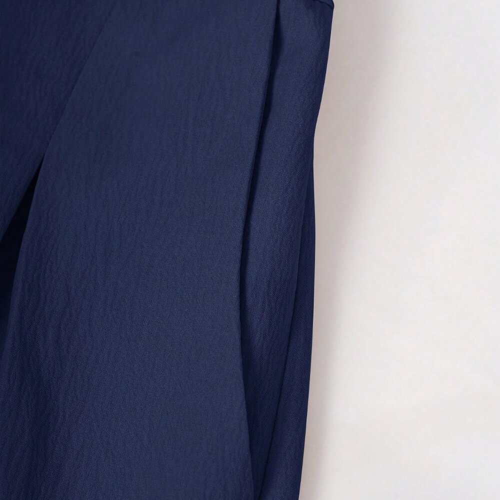 Navy Blue Elegant Women's Solid Color Lantern Sleeve Jumpsuit - Picture 8 of 9